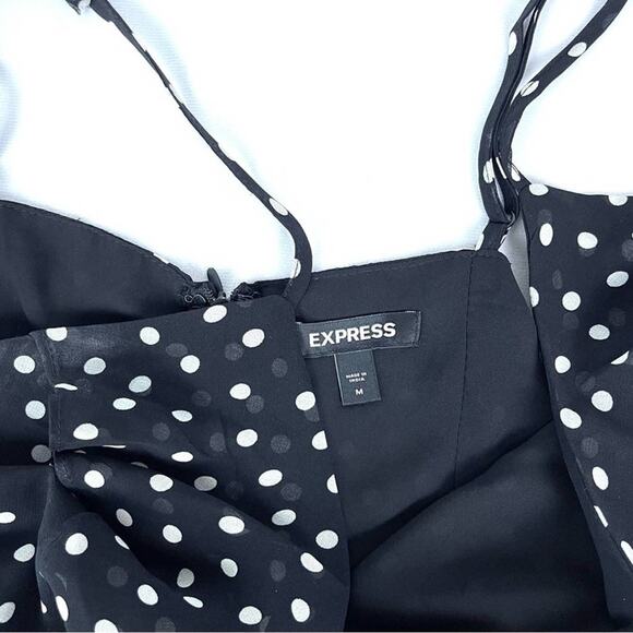 Express Polka Dot Ruffle Wrap Front Hi-Lo Maxi Dress - Picture 6 of 7